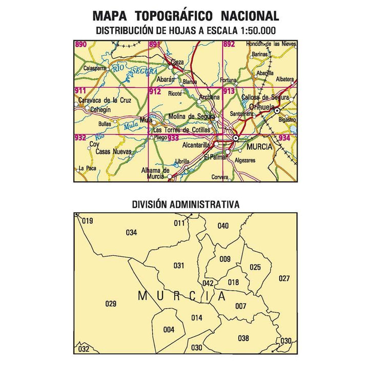 Carte topographique de l'Espagne - Molina de Segura, n° 0912 | CNIG - 1/50 000 carte pliée CNIG 