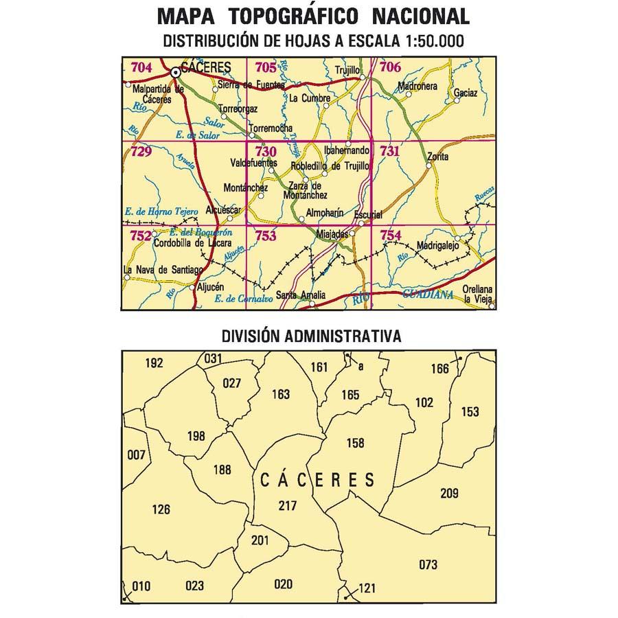 Carte topographique de l'Espagne - Montanchez, n° 0730 | CNIG - 1/50 000 carte pliée CNIG 