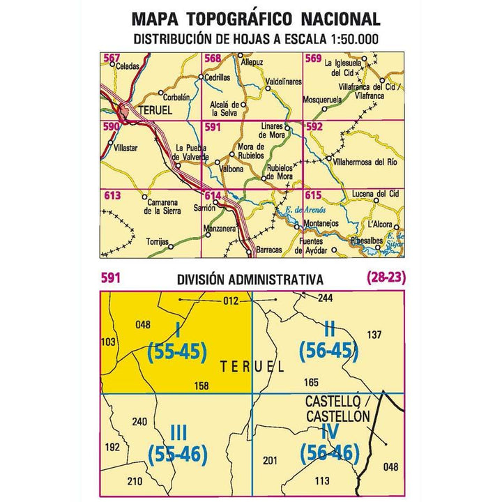 Carte topographique de l'Espagne - Mora de Rubielos, n° 0591.1 | CNIG - 1/25 000 carte pliée CNIG 