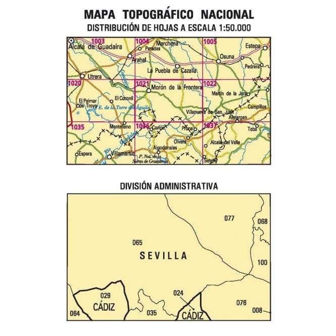 Carte topographique de l'Espagne - Morón de la Frontera, n° 1021 | CNIG - 1/50 000 carte pliée CNIG 