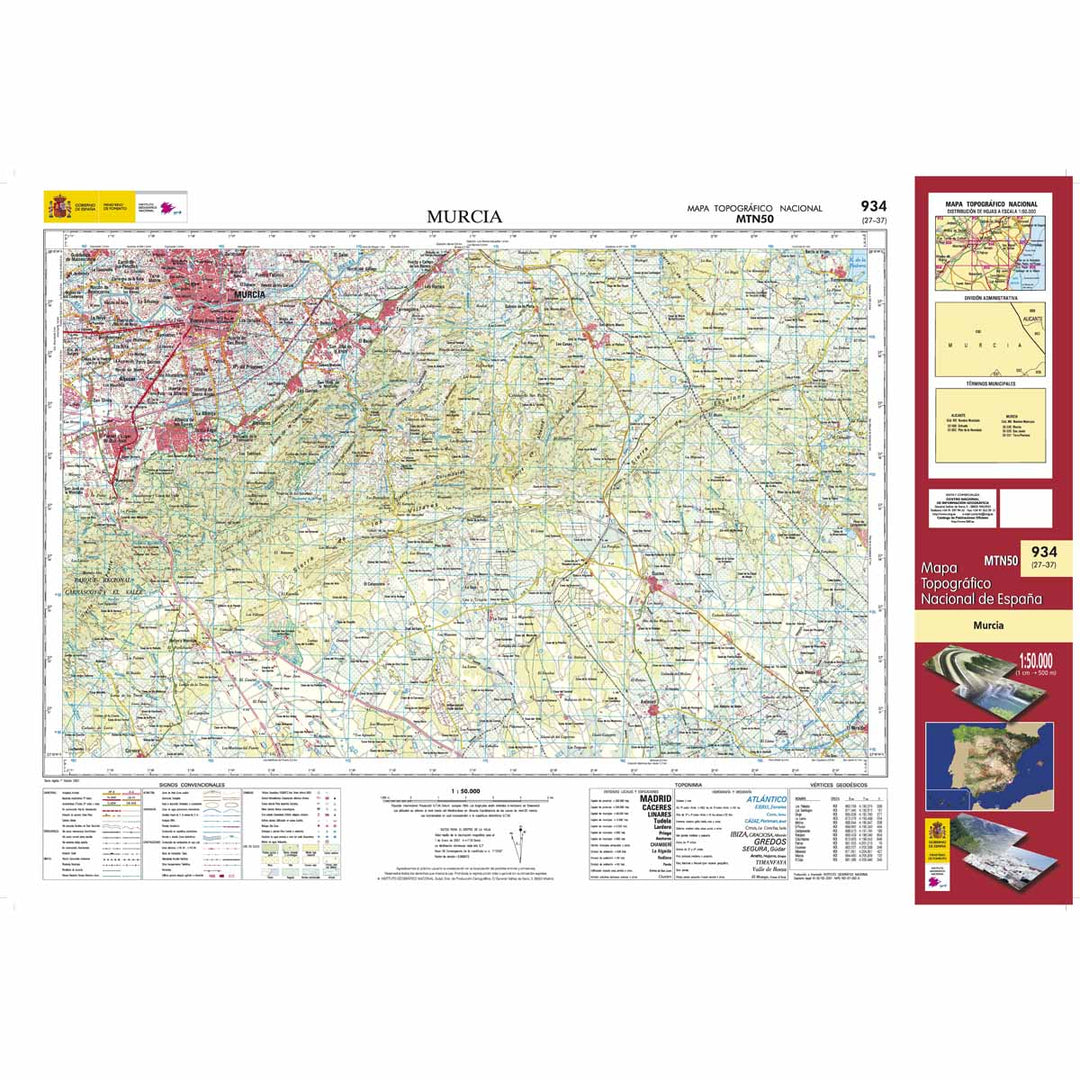 Carte topographique de l'Espagne - Murcia, n° 0934 | CNIG - 1/50 000 carte pliée CNIG 