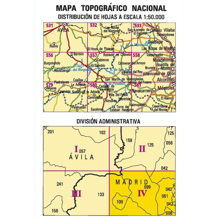 Carte topographique de l'Espagne - Navas del Rey, n° 0557.4 | CNIG - 1/25 000 carte pliée CNIG 