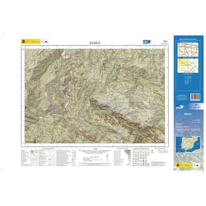 Carte topographique de l'Espagne n° 0055.1 - Sames | CNIG - 1/25 000 carte pliée CNIG 