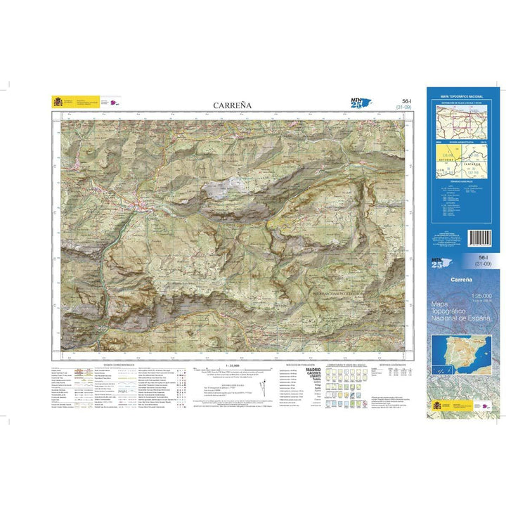 Carte topographique de l'Espagne n° 0056.1 - Carreña | CNIG - 1/25 000 carte pliée CNIG 