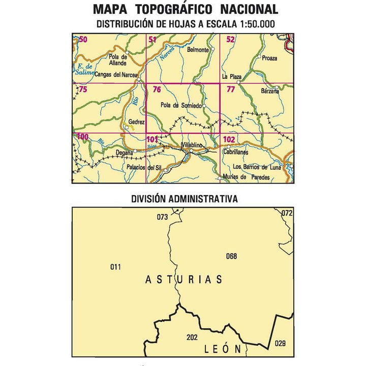 Carte topographique de l'Espagne n° 0076 - Pola de Somiedo | CNIG - 1/50 000 carte pliée CNIG 