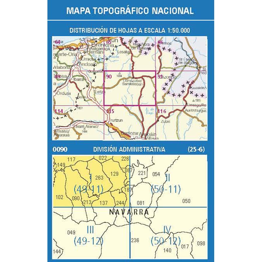 Carte topographique de l'Espagne n° 0090.1 - Ituren | CNIG - 1/25 000 carte pliée CNIG 