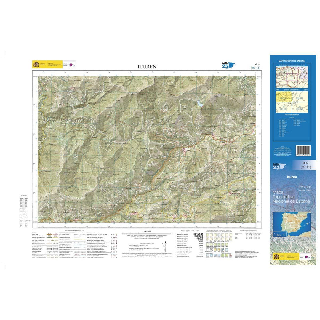 Carte topographique de l'Espagne n° 0090.1 - Ituren | CNIG - 1/25 000 carte pliée CNIG 