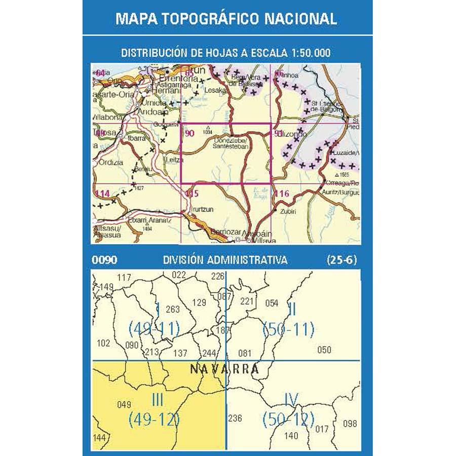 Carte topographique de l'Espagne n° 0090.3 - Eratsun | CNIG - 1/25 000 carte pliée CNIG 