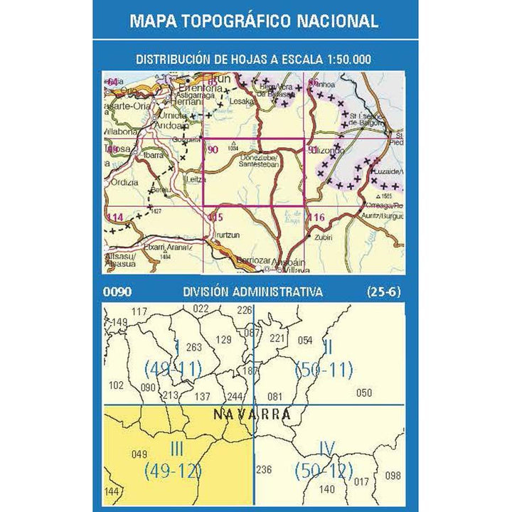 Carte topographique de l'Espagne n° 0090.3 - Eratsun | CNIG - 1/25 000 carte pliée CNIG 