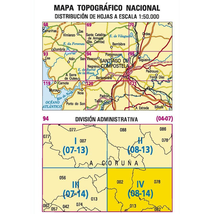 Carte topographique de l'Espagne n° 0094.4 - Santiago de Compostela | CNIG - 1/25 000 carte pliée CNIG 