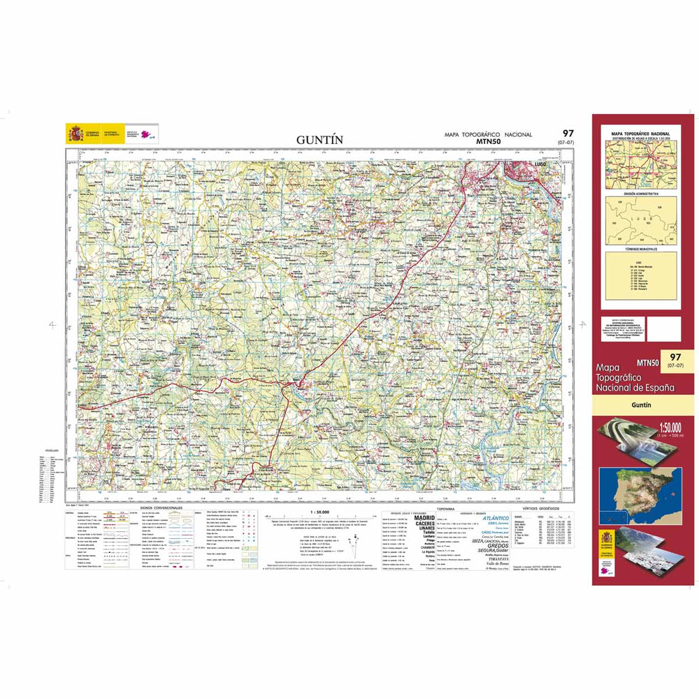 Carte topographique de l'Espagne n° 0097 - Guntín | CNIG - 1/50 000 carte pliée CNIG 