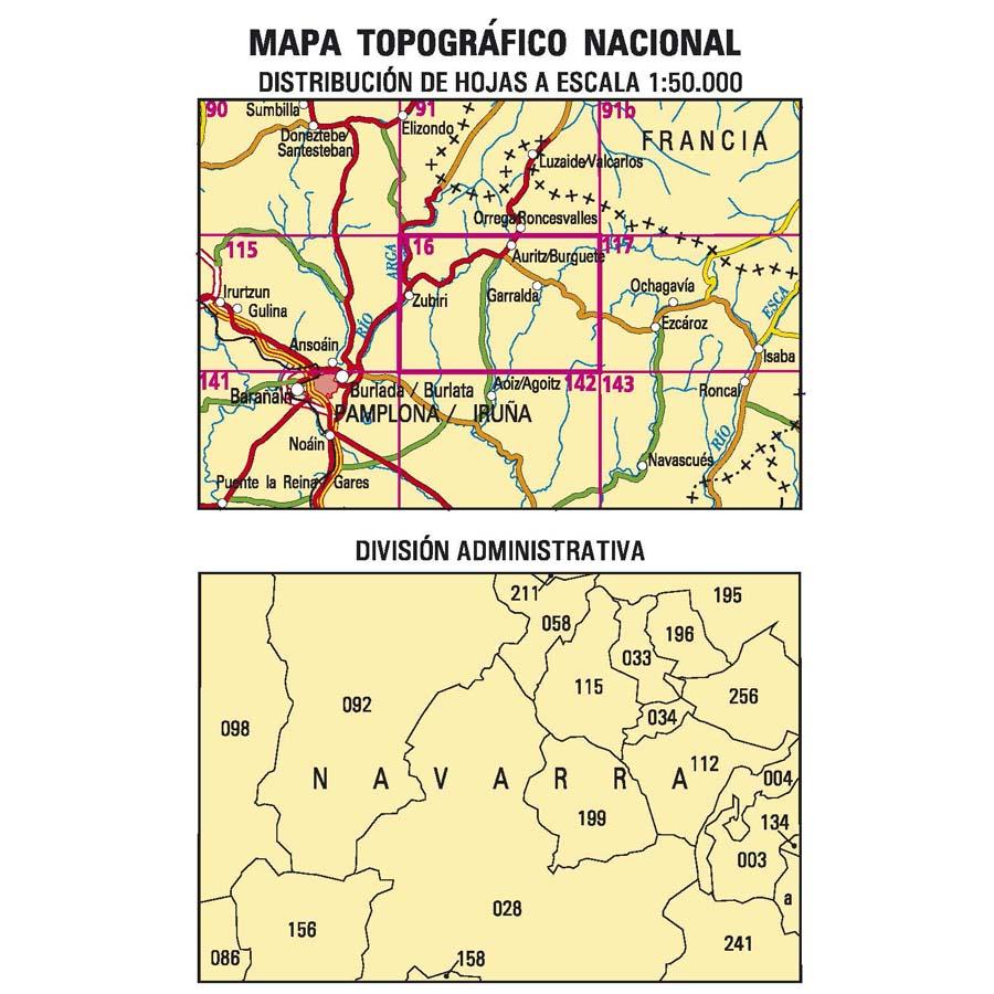 Carte topographique de l'Espagne n° 0116 - Garralda | CNIG - 1/50 000 carte pliée CNIG 