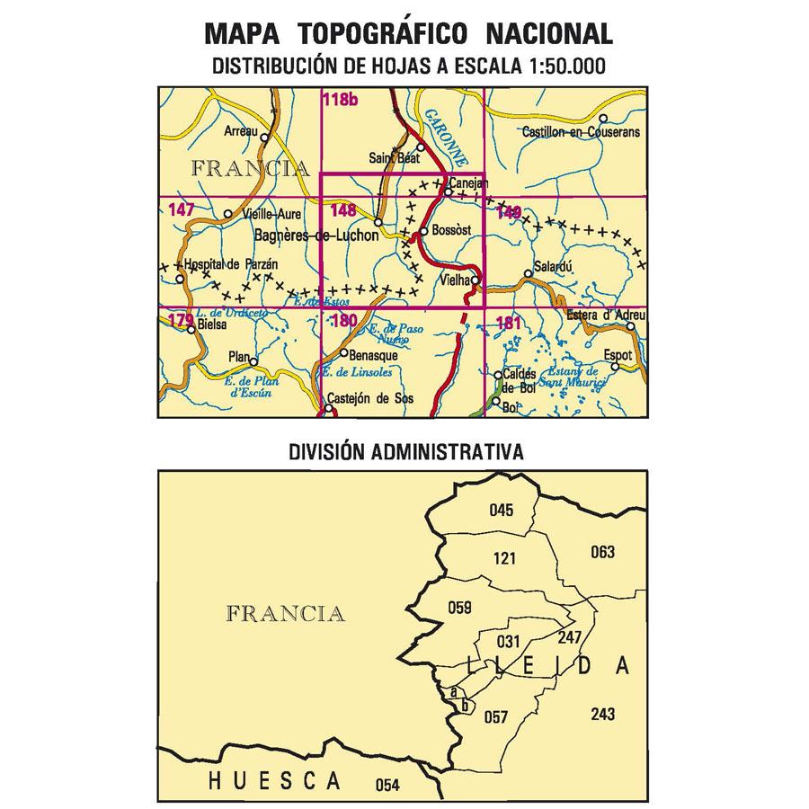 Carte topographique de l'Espagne n° 0118B/148 - Vielha | CNIG - 1/50 000 carte pliée CNIG 