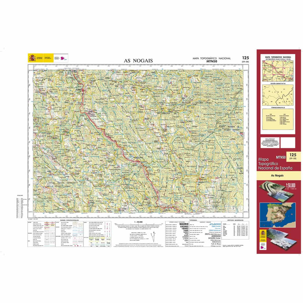 Carte topographique de l'Espagne n° 0125 - As Nogais | CNIG - 1/50 000 carte pliée CNIG 