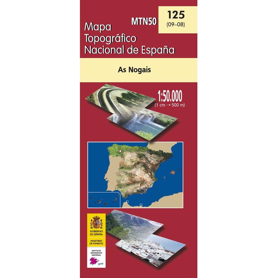 Carte topographique de l'Espagne n° 0125 - As Nogais | CNIG - 1/50 000 carte pliée CNIG 