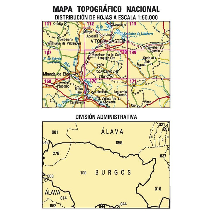 Carte topographique de l'Espagne n° 0138 - Nanclares de la Oca/Langraiz Oca | CNIG - 1/50 000 carte pliée CNIG 