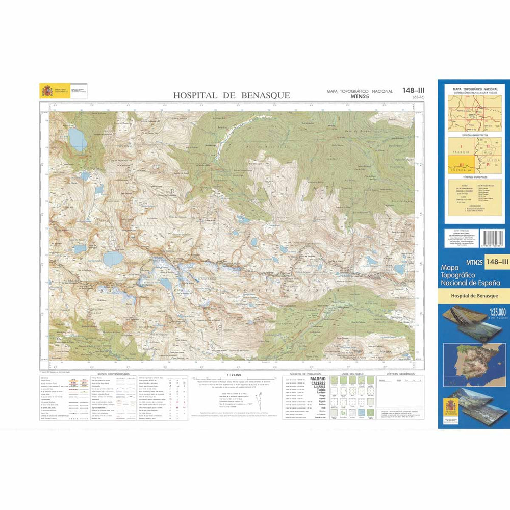 Carte topographique de l'Espagne n° 0148.3 - Hospital de Benasque | CNIG - 1/25 000 carte pliée CNIG 