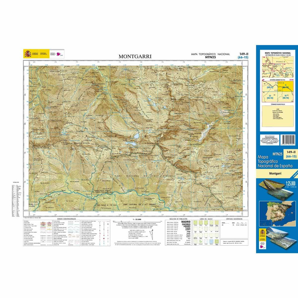 Carte topographique de l'Espagne n° 0149.2 - Montgarri | CNIG - 1/25 000 carte pliée CNIG 