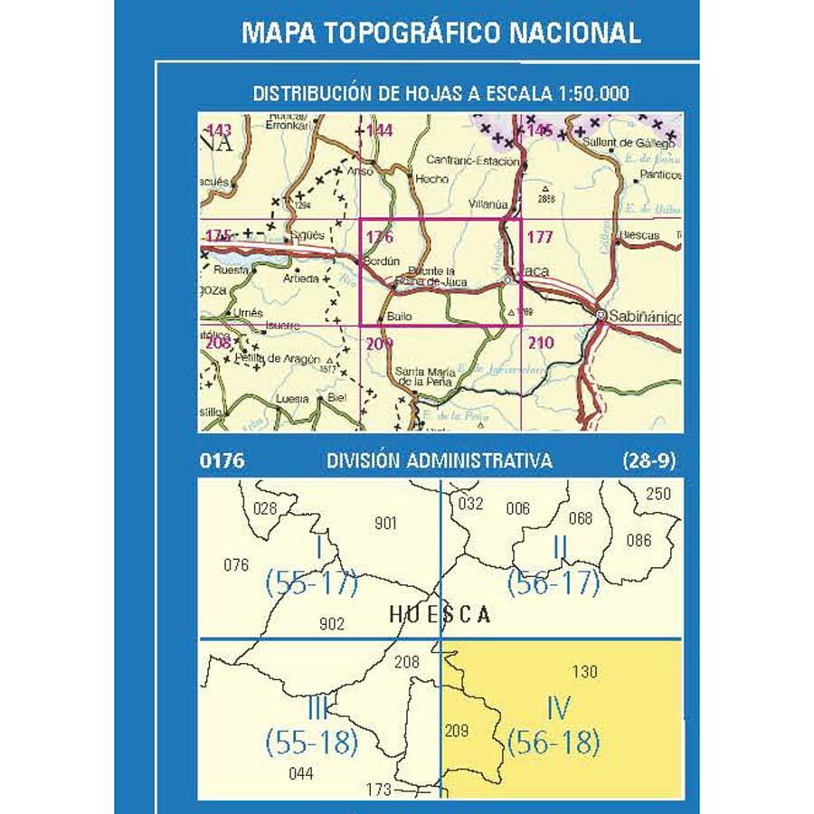 Carte topographique de l'Espagne n° 0176.4 - Jaca | CNIG - 1/25 000 carte pliée CNIG 