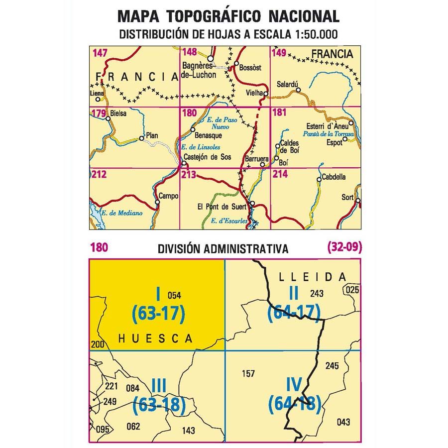 Carte topographique de l'Espagne n° 0180.1 - Benasque | CNIG - 1/25 000 carte pliée CNIG 