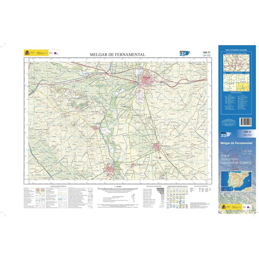 Carte topographique de l'Espagne n° 0198.4 - Melgar de Fernamental | CNIG - 1/25 000 carte pliée CNIG 