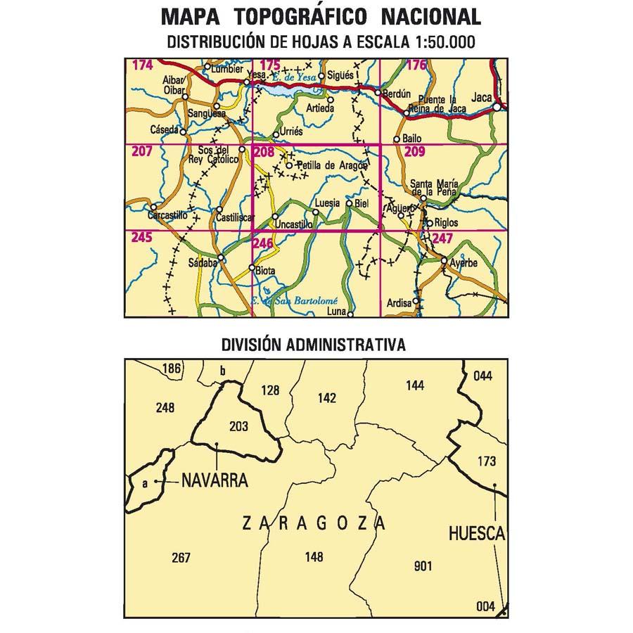 Carte topographique de l'Espagne n° 0208 - Uncastillo | CNIG - 1/50 000 carte pliée CNIG 