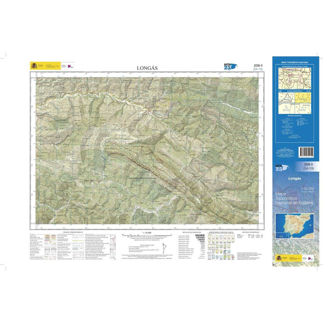 Carte topographique de l'Espagne n° 0208.2 - Longás | CNIG - 1/25 000 carte pliée CNIG 