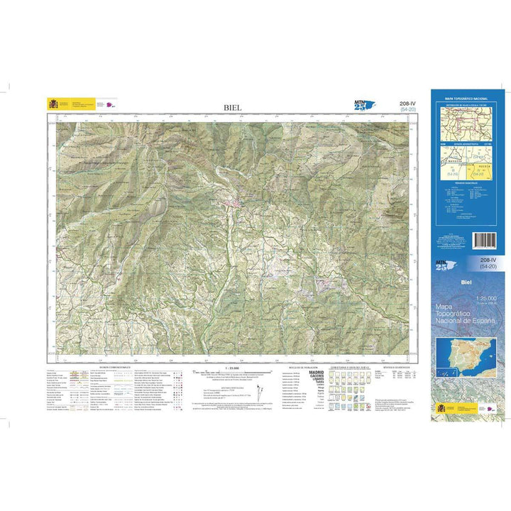 Carte topographique de l'Espagne n° 0208.4 - Biel | CNIG - 1/25 000 carte pliée CNIG 