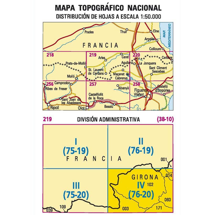 Carte topographique de l'Espagne n° 0219.4 - Maçanet de Cabrenys | CNIG - 1/25 000 carte pliée CNIG 