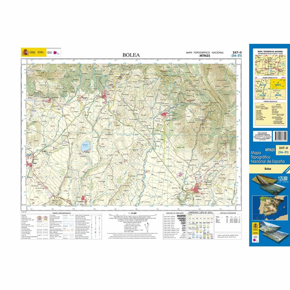 Carte topographique de l'Espagne n° 0247.2 - Bolea | CNIG - 1/25 000 carte pliée CNIG 