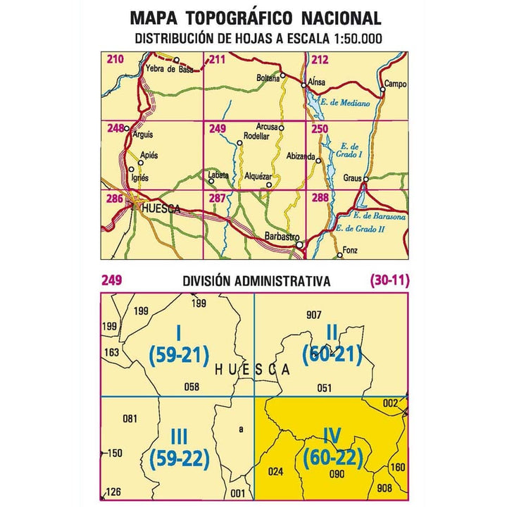 Carte topographique de l'Espagne n° 0249.4 - Alquézar | CNIG - 1/25 000 carte pliée CNIG 