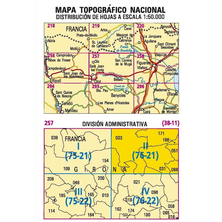 Carte topographique de l'Espagne n° 0257.2 - Sant Llorenç de la Muga | CNIG - 1/25 000 carte pliée CNIG 