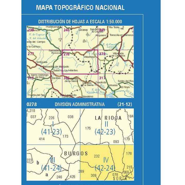 Carte topographique de l'Espagne n° 0278.4. - Neila | CNIG - 1/25 000 carte pliée CNIG 