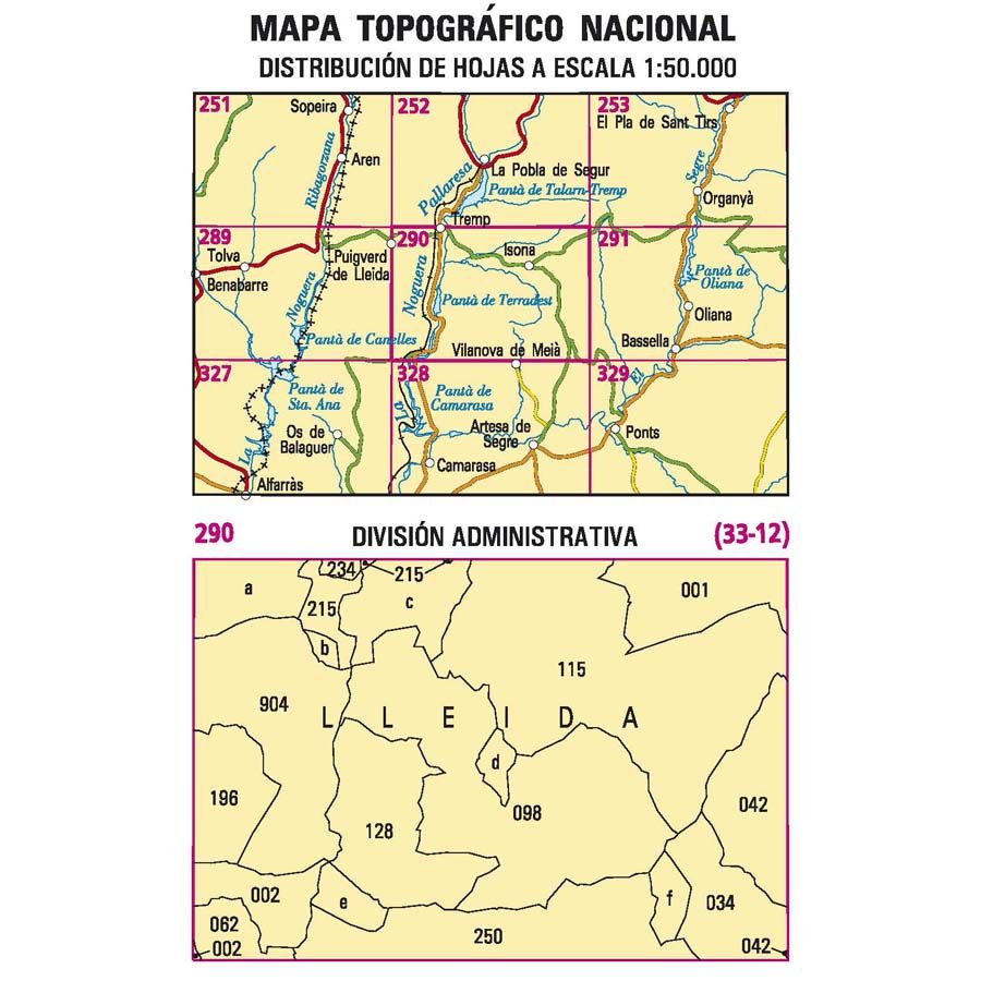 Carte topographique de l'Espagne n° 0290 - Isona | CNIG - 1/50 000 carte pliée CNIG 