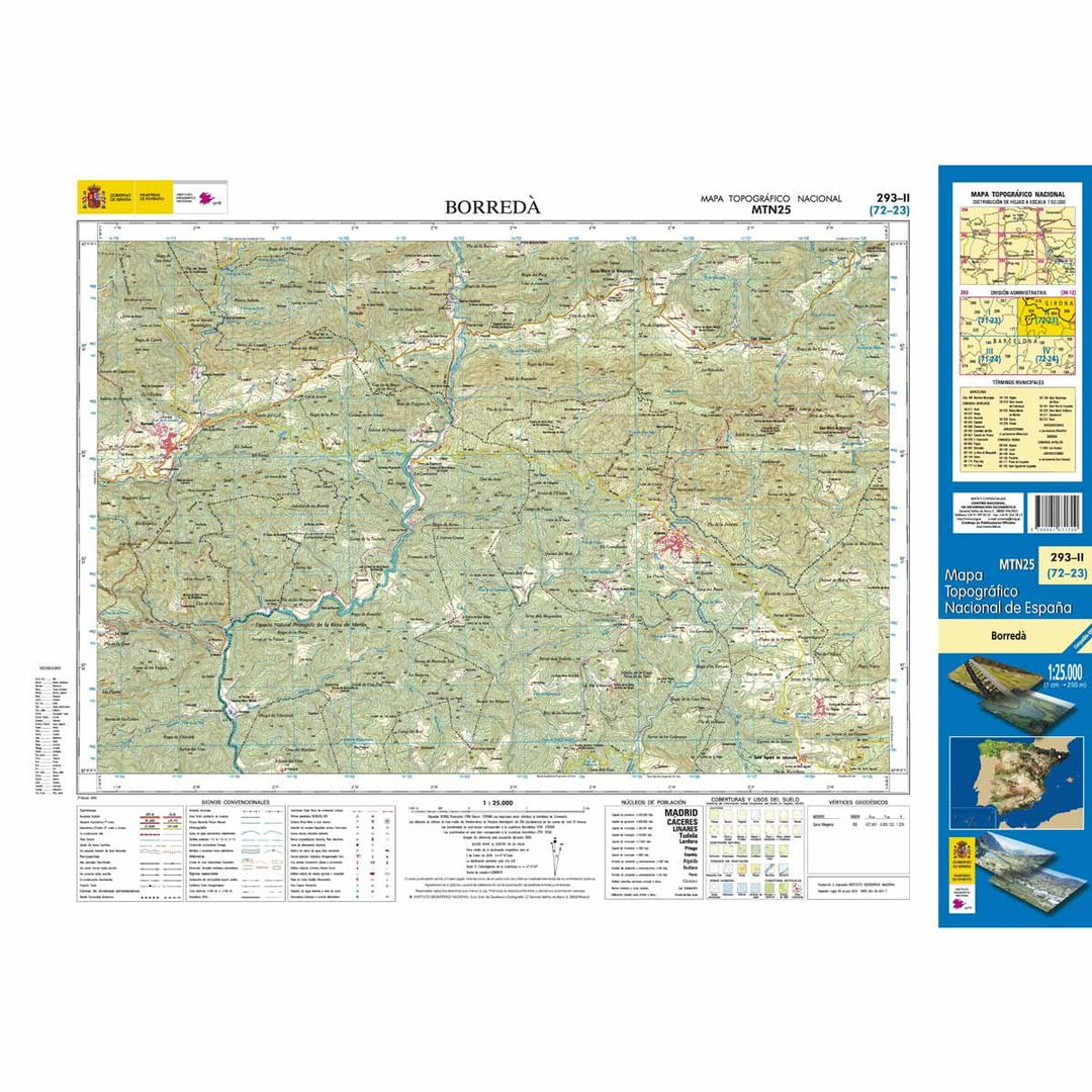 Carte topographique de l'Espagne n° 0293.2 - Borredà | CNIG - 1/25 000 carte pliée CNIG 