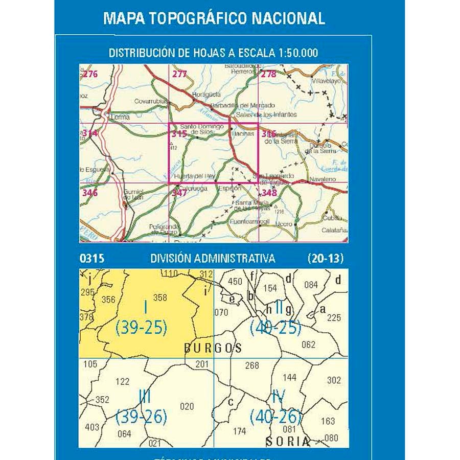 Carte topographique de l'Espagne n° 0315.1 - Santo Domingo de Silos | CNIG - 1/25 000 carte pliée CNIG 