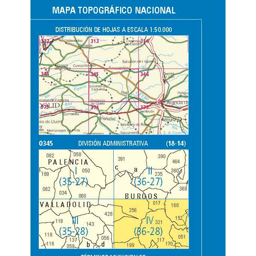 Carte topographique de l'Espagne n° 0345.4 - Roa | CNIG - 1/25 000 carte pliée CNIG 