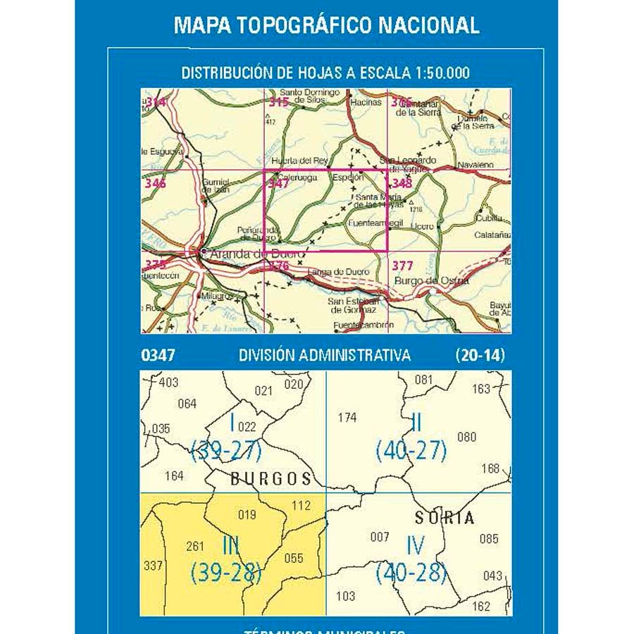 Carte topographique de l'Espagne n° 0347.3 - Peñaranda del Duero | CNIG - 1/25 000 carte pliée CNIG 