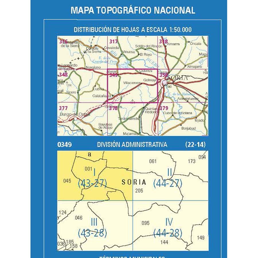 Carte topographique de l'Espagne n° 0349.1 - Cabrejas del Pinar | CNIG - 1/25 000 carte pliée CNIG 