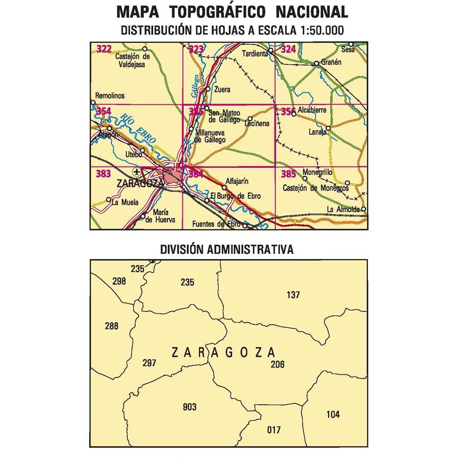 Carte topographique de l'Espagne n° 0355 - Villanueva de Gállego | CNIG - 1/50 000 carte pliée CNIG 