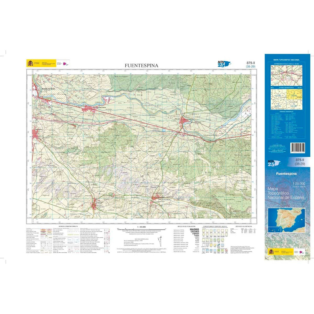 Carte topographique de l'Espagne n° 0375.2 - Fuentespina | CNIG - 1/25 000 carte pliée CNIG 