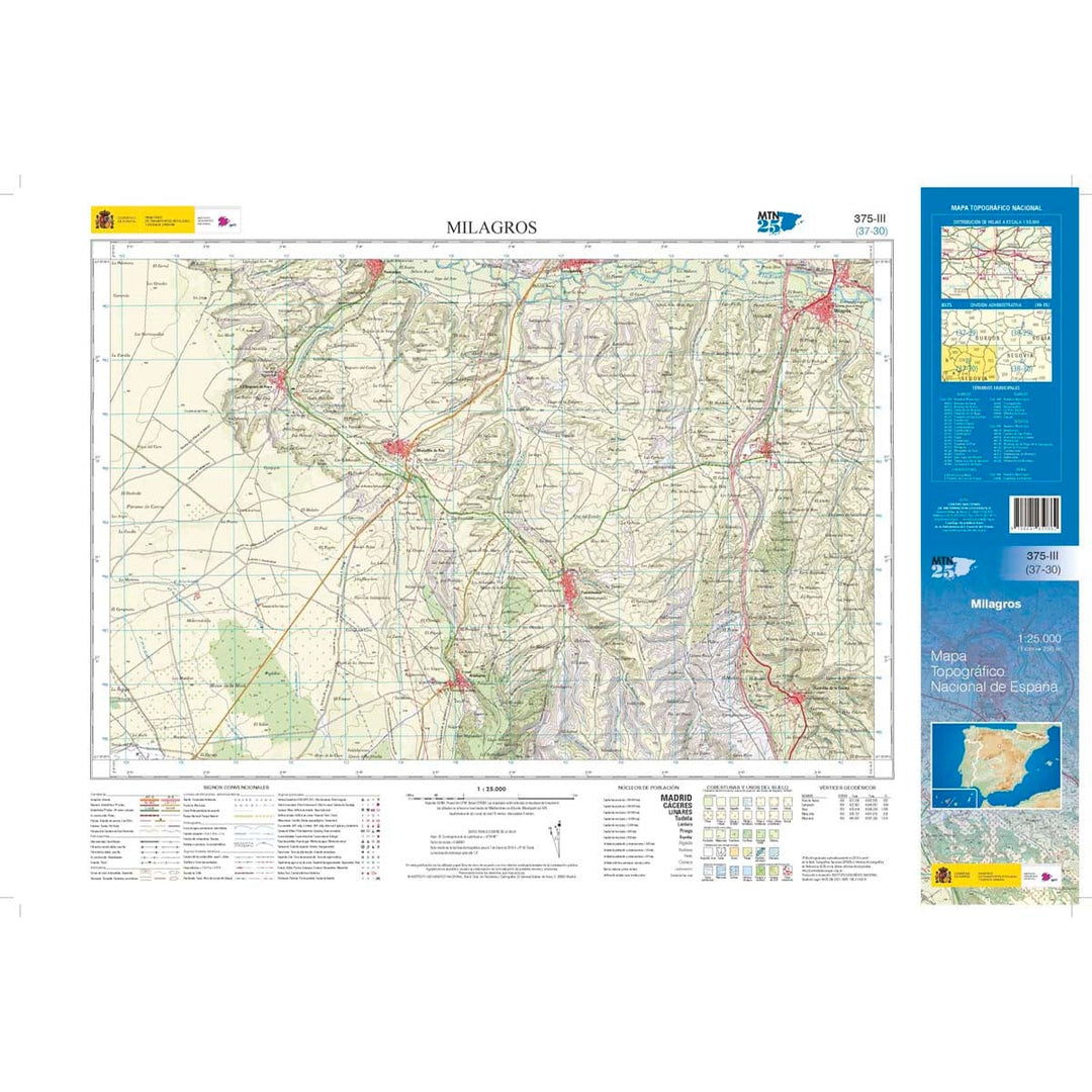 Carte topographique de l'Espagne n° 0375.3 - Milagros | CNIG - 1/25 000 carte pliée CNIG 