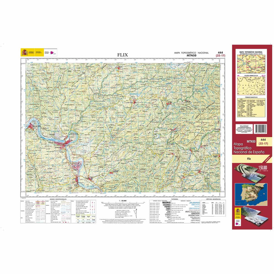 Carte topographique de l'Espagne n° 0444 - Flix | CNIG - 1/50 000 carte pliée CNIG 