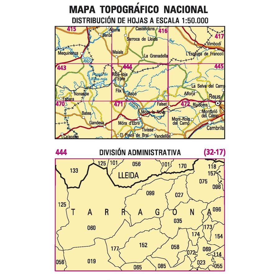 Carte topographique de l'Espagne n° 0444 - Flix | CNIG - 1/50 000 carte pliée CNIG 