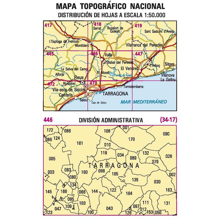 Carte topographique de l'Espagne n° 0446 - Valls | CNIG - 1/50 000 carte pliée CNIG 