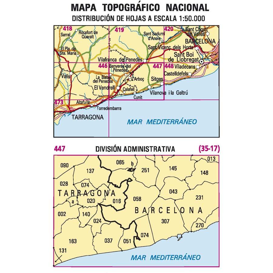 Carte topographique de l'Espagne n° 0447 - Vilanova I La Geltrú | CNIG - 1/50 000 carte pliée CNIG 