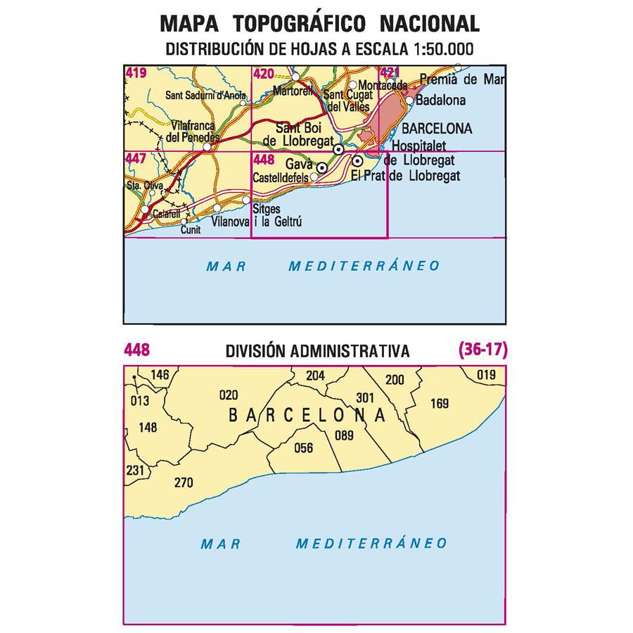 Carte topographique de l'Espagne n° 0448 - El Prat de Llobregat | CNIG - 1/50 000 carte pliée CNIG 