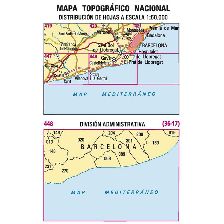 Carte topographique de l'Espagne n° 0448 - El Prat de Llobregat | CNIG - 1/50 000 carte pliée CNIG 