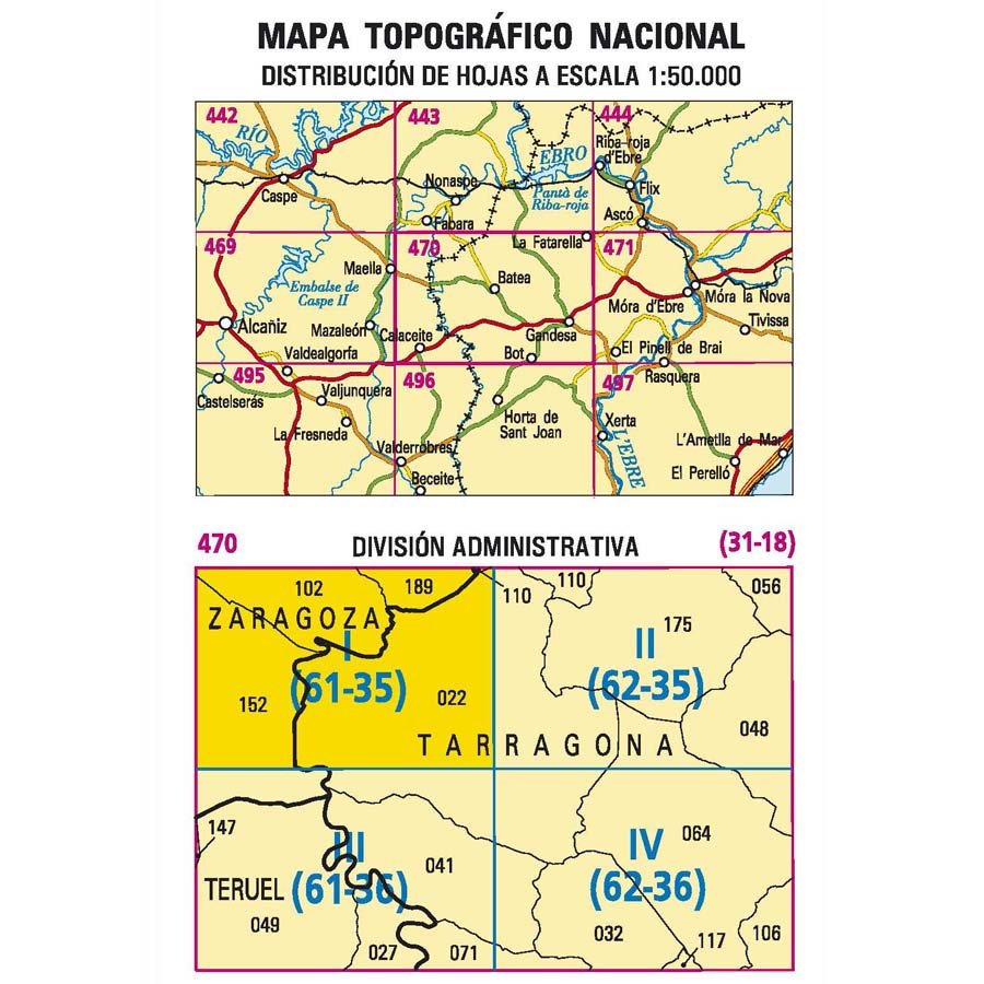 Carte topographique de l'Espagne n° 0470.1 - Batea | CNIG - 1/25 000 carte pliée CNIG 