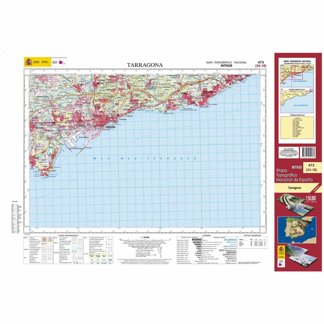 Carte topographique de l'Espagne n° 0473 - Tarragona | CNIG - 1/50 000 carte pliée CNIG 